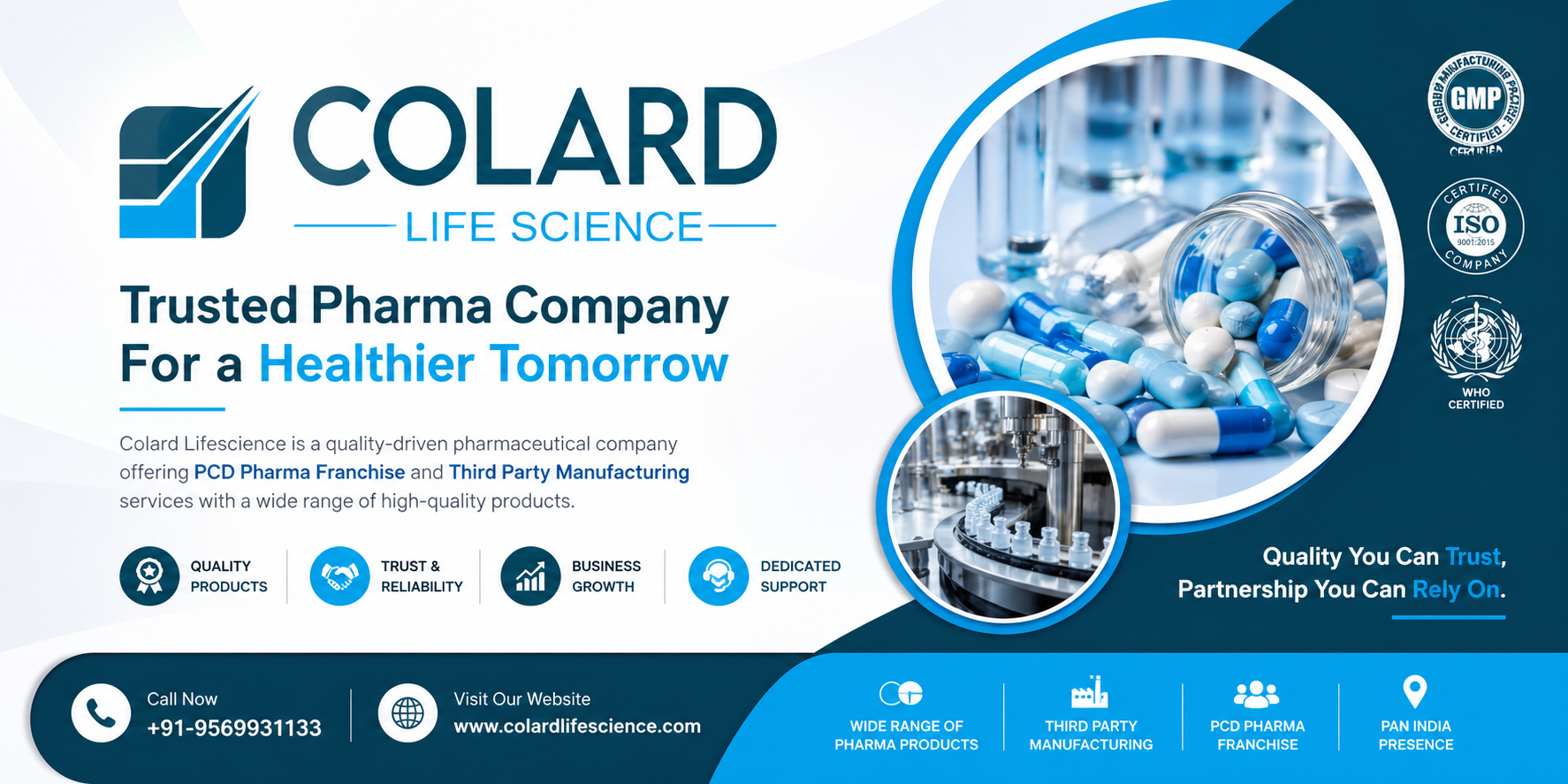 Colard Lifescience pharma company in India banner for PCD Pharma Franchise and Third Party Manufacturing with quality products and business support